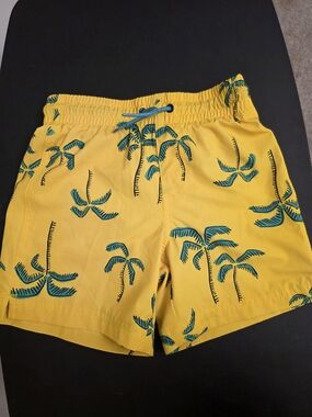 Old Navy Yellow Swim Trunks with Teal Palm Print